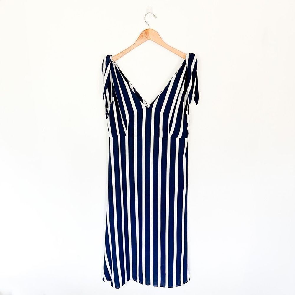 ASTARS Percy Midi Length Dress in White and Navy Stripe New With Flaw